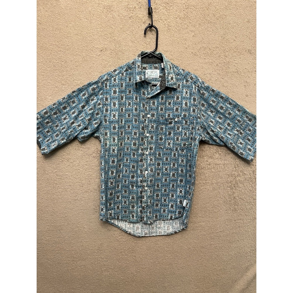 Vintage Lightning Bolt Surfer Button Up Shirt Blue Men's Small 90s